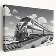 Stretched canvas wall art showcasing a scenic railroad landscape design, featuring vibrant colors and detailed textures, ideal for home or office decor.