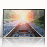 Framed acrylic wall art showcasing a stunning railroad landscape design with silver accents, perfect for enhancing home decor and creating a modern ambiance.