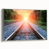 Framed canvas wall art showcasing a stunning railroad landscape design with silver accents, perfect for modern home decor. Ideal for art enthusiasts and collectors.