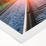 Rolled canvas wall art showcasing a vibrant railroad landscape design, featuring detailed brush strokes and rich colors, ideal for home decor or art enthusiasts.