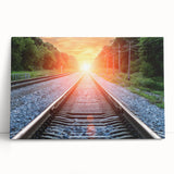 Stretched canvas artwork showcasing a vibrant railroad landscape design, featuring rich colors and intricate details, ideal for modern home decor.