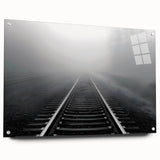 Acrylic glass wall art collection featuring scenic landscapes and railroads, displayed in a side view with pins, perfect for modern decor enthusiasts.