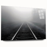 Acrylic glass wall art collection showcasing a vibrant railroad landscape design, viewed from the side, highlighting its sleek finish and modern aesthetic, perfect for interior decor.