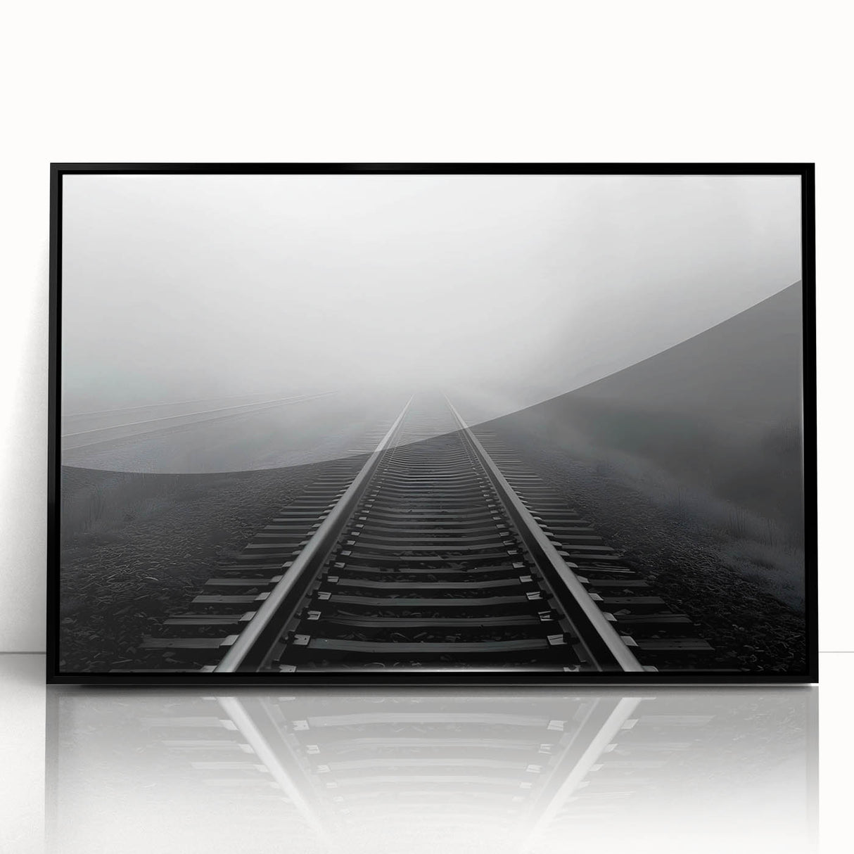 Framed wall art collection showcasing a vibrant landscape and railroad design, featuring a sleek black frame and acrylic front for modern decor. Ideal for enhancing living spaces or offices.