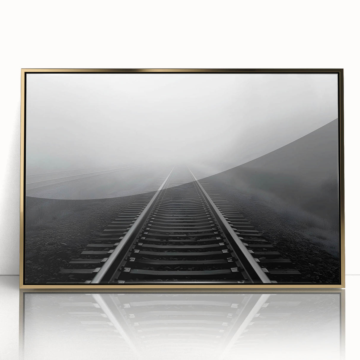 Framed wall art collection showcasing a vibrant landscape design featuring railroads, presented in an elegant gold frame, ideal for enhancing modern decor.