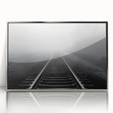 Framed acrylic wall art showcasing a scenic railroad landscape design with silver accents, ideal for enhancing modern home decor. Perfect for art enthusiasts.