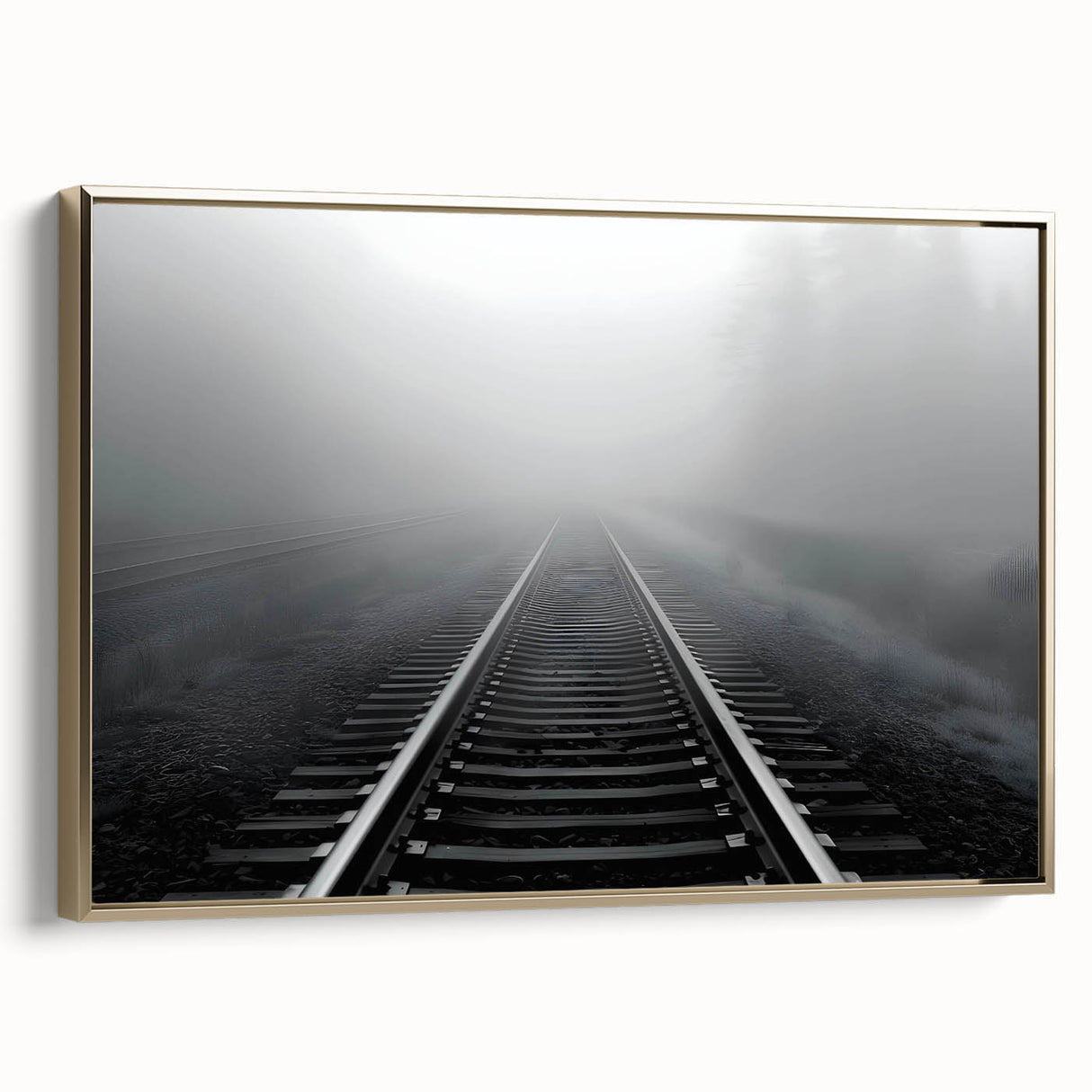 Framed canvas wall art collection featuring an elegant railroad landscape design with gold accents, showcasing vibrant colors and intricate details, ideal for home décor.