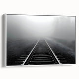 Framed canvas wall art collection showcasing scenic landscapes and railroads in a modern design, featuring a white frame and a side view display for home decoration.