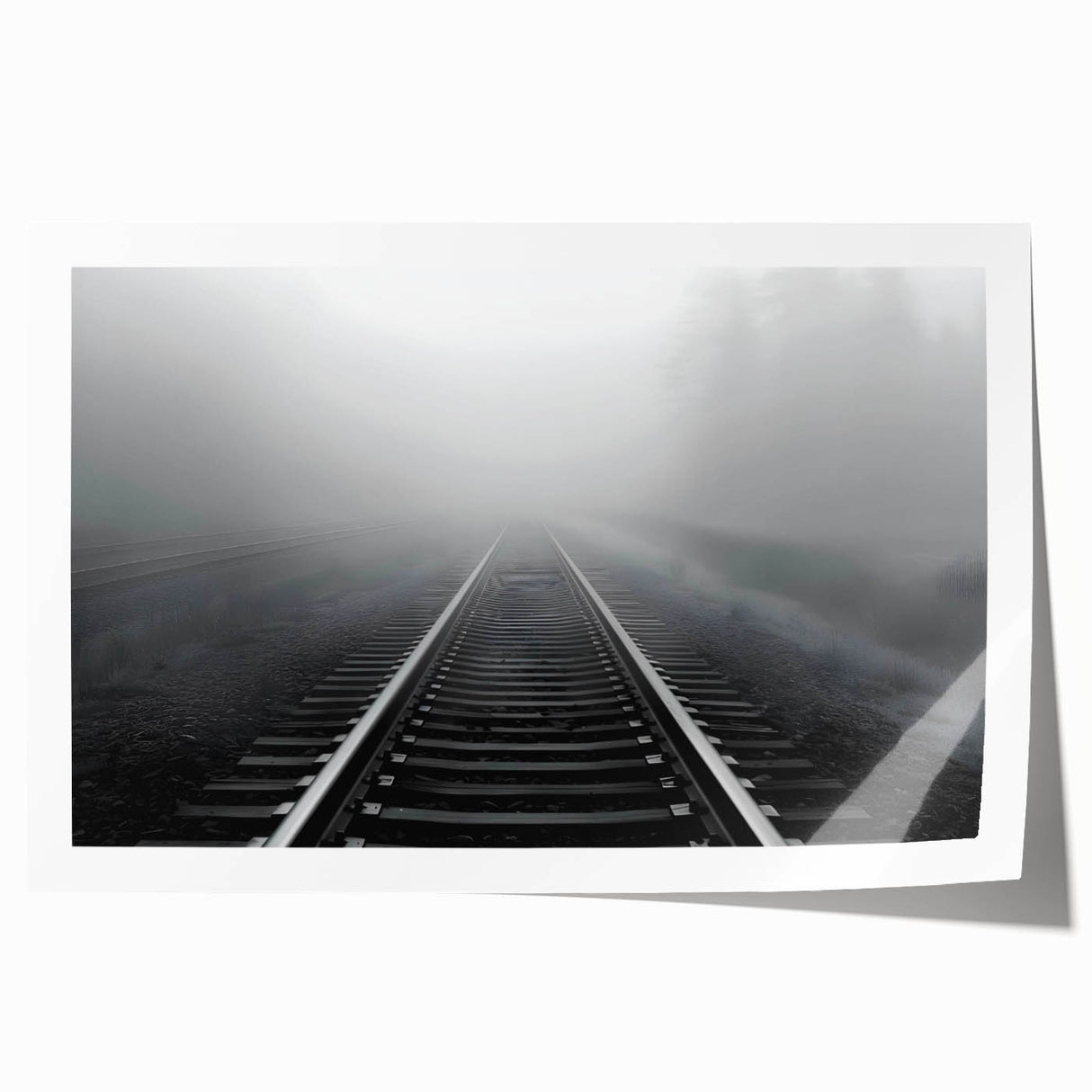 Scenic wall art print showcasing a vibrant desert landscape with a railroad track, featuring warm tones and intricate details, ideal for home decor.