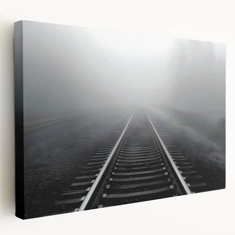 Stretched canvas wall art featuring a serene landscape with a railroad scene, showcasing vibrant colors and intricate details, perfect for home decor enhancement.