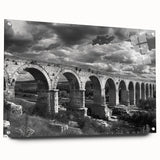 Acrylic glass wall art piece showcasing a vibrant railroad landscape design, featuring a side view with decorative pins. Ideal for modern home décor, this artwork adds a unique touch to any space.