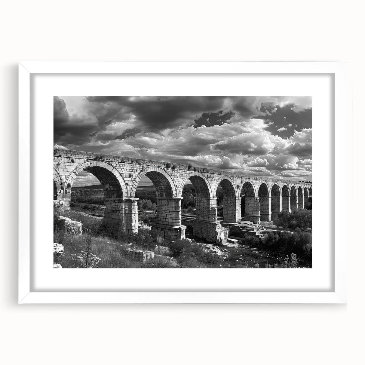 Framed landscape wall art collection showcasing a railroad theme, featuring a white mat and sleek design, perfect for enhancing home or office decor.