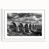 Framed landscape wall art collection showcasing a railroad theme, featuring a white mat and sleek design, perfect for enhancing home or office decor.