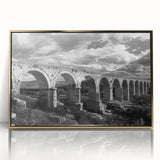 Framed acrylic wall art collection showcasing a vibrant railroad landscape design in gold tones, perfect for enhancing modern home decor. The artwork captures intricate details and colors, ideal for train enthusiasts and art lovers alike.