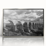 Framed acrylic wall art featuring a stunning landscapes and railroads design in silver, showcasing intricate details and vibrant colors, perfect for modern decor.