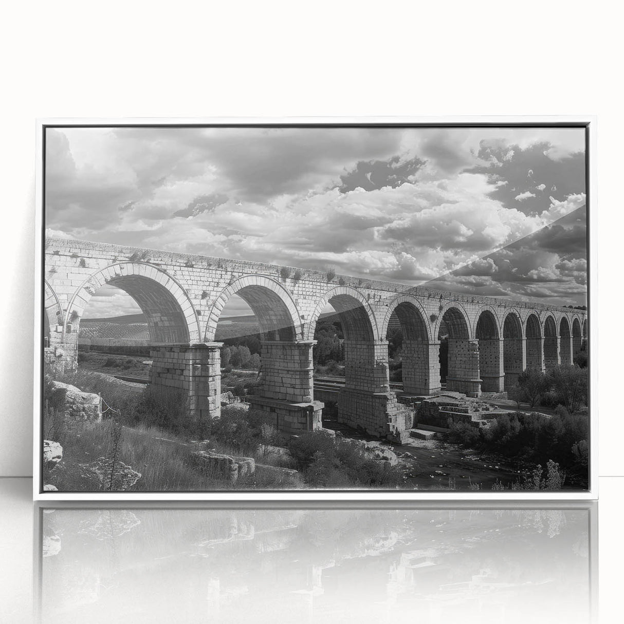 Framed acrylic wall art depicting a vibrant railroad landscape scene, featuring rich colors and intricate details, ideal for enhancing home decor.