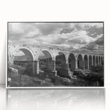 Framed acrylic wall art depicting a vibrant railroad landscape scene, featuring rich colors and intricate details, ideal for enhancing home decor.