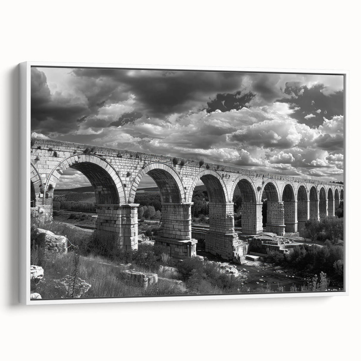 Framed canvas wall art showcasing a serene railroad landscape design, featuring vibrant colors and intricate details, perfect for enhancing home decor.