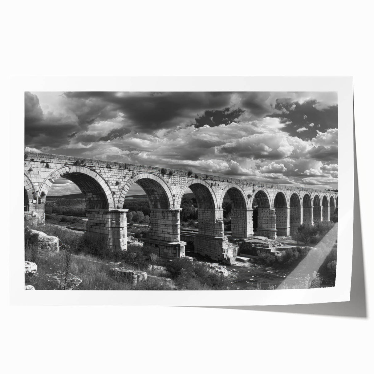 Colorful rolled print showcasing a vibrant railroad landscape design, ideal for wall art collection. Packaged securely in a sturdy cardboard tube for delivery.