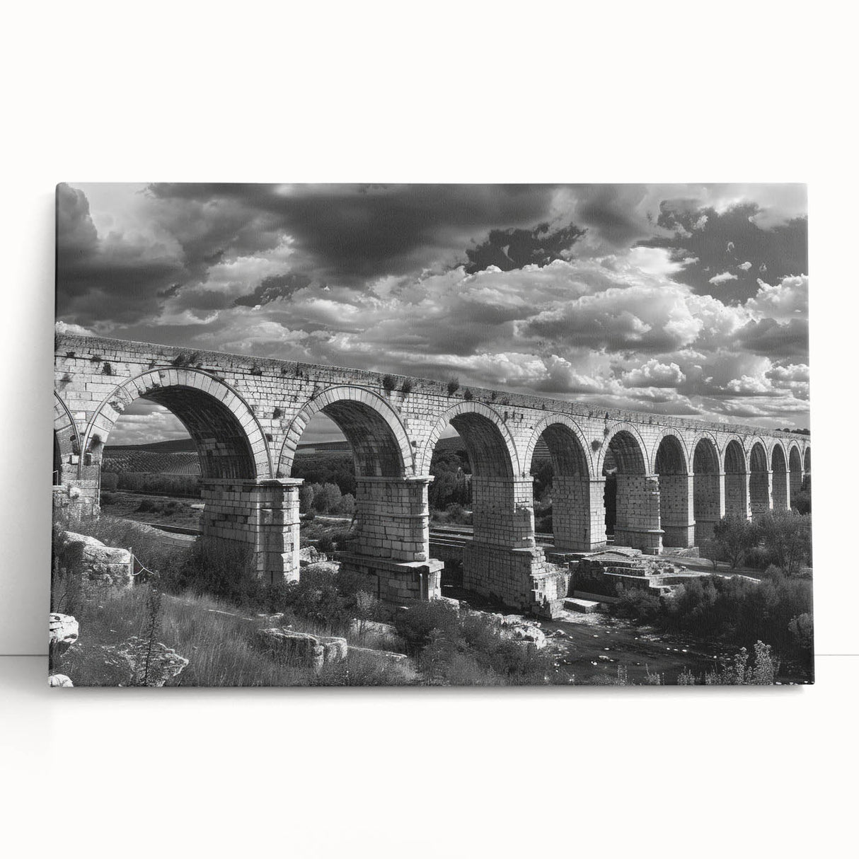 Stretched canvas wall art collection showcasing vibrant landscapes and railroads, featuring rich colors and dynamic designs, perfect for home decor or office spaces.