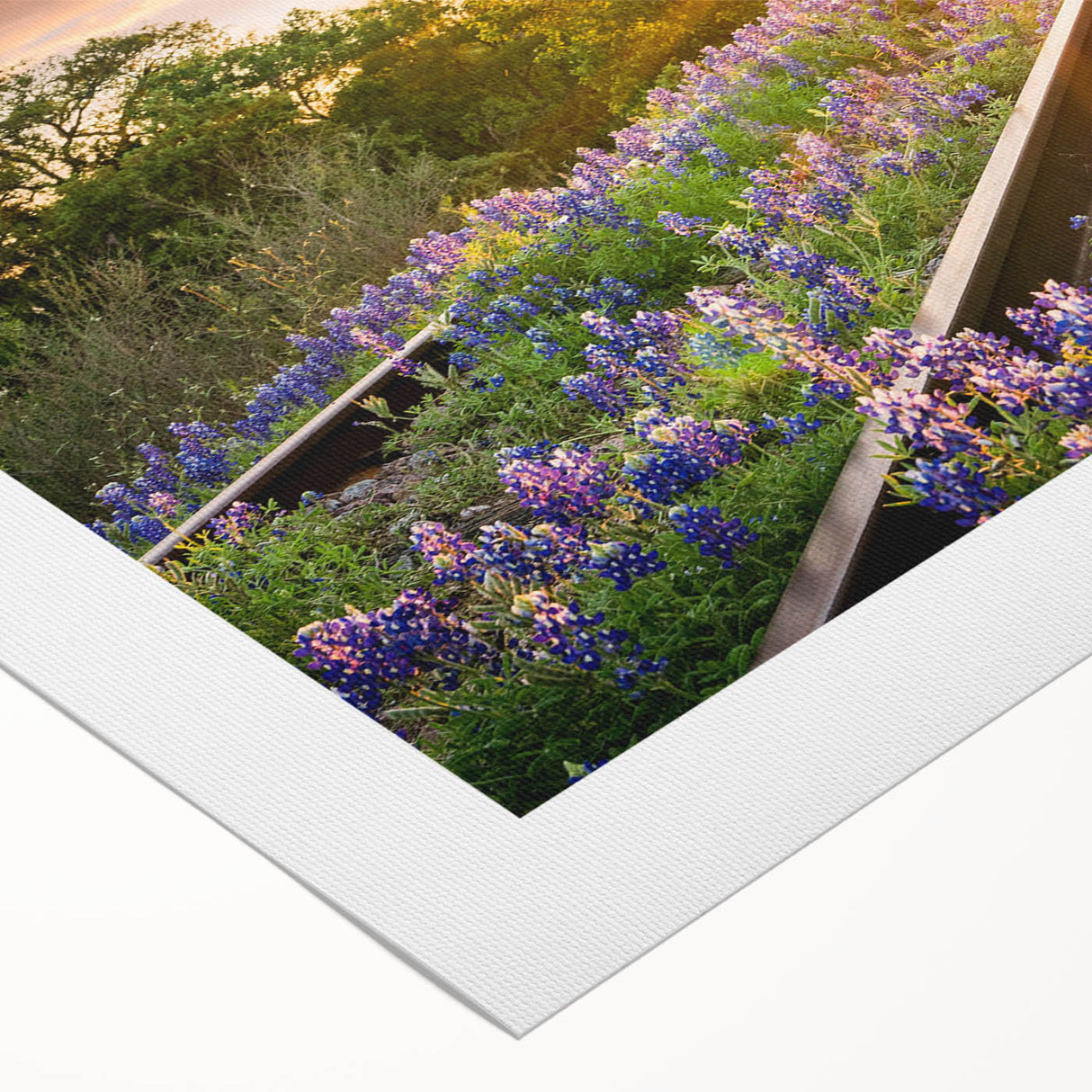 Vibrant rolled canvas artwork showcasing a scenic railroad landscape design, featuring rich colors and intricate details, perfect for enhancing home decor.