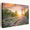 Stretched canvas wall art showcasing a scenic railroad landscape with vibrant colors and intricate details, ideal for modern home decor. Perfect for enhancing living spaces or offices.