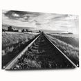 Acrylic glass wall art collection showcasing a stunning side view of a railroad landscape design, featuring vibrant colors and intricate details, ideal for home decor.