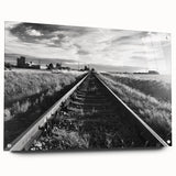 Acrylic glass wall art collection showcasing a stunning side view of a railroad landscape design, featuring vibrant colors and intricate details, ideal for home decor.