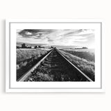 Framed wall art collection showcasing a scenic railroad landscape design, featuring a white mat and sleek frame, ideal for home or office decor. The artwork captures vibrant colors and intricate details, enhancing any living space with a touch of nature's beauty.