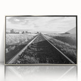 Framed acrylic wall art showcasing a scenic railroad landscape design, featuring vibrant colors and a sleek silver frame, ideal for enhancing home decor.