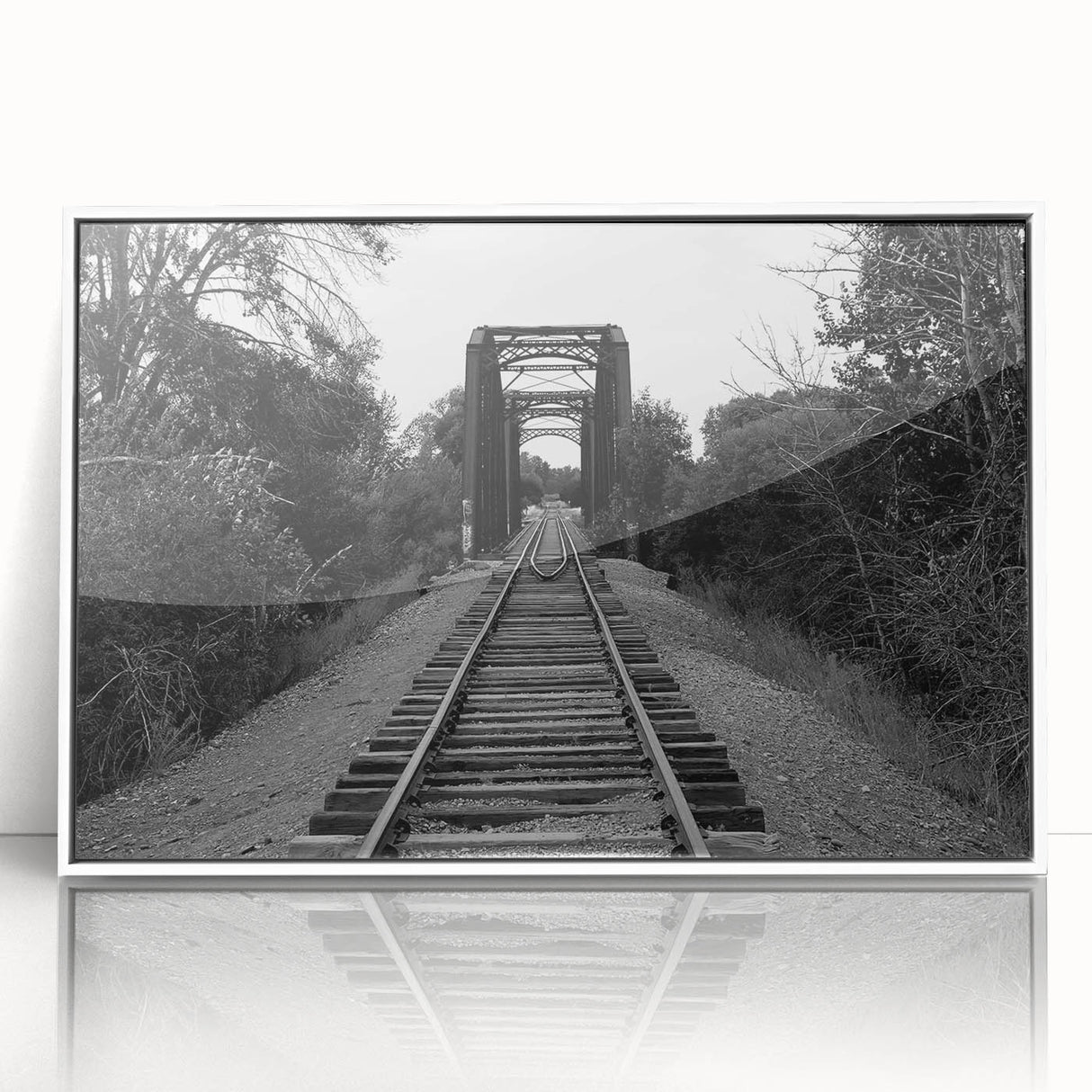 Framed wall art piece showcasing a vibrant railroad landscape design, featuring rich colors and intricate details, displayed against a clean white background. Ideal for enhancing modern decor.