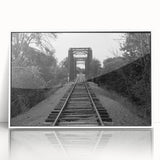 Framed wall art piece showcasing a vibrant railroad landscape design, featuring rich colors and intricate details, displayed against a clean white background. Ideal for enhancing modern decor.