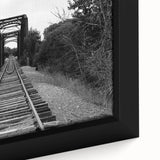 Framed canvas close-up of a vibrant railroad landscape design, showcasing intricate details and rich colors, ideal for enhancing modern home decor.