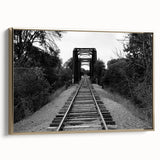 Framed canvas wall art showcasing a stunning landscape with railroads, featuring rich gold accents and a sleek design, ideal for modern home decor.