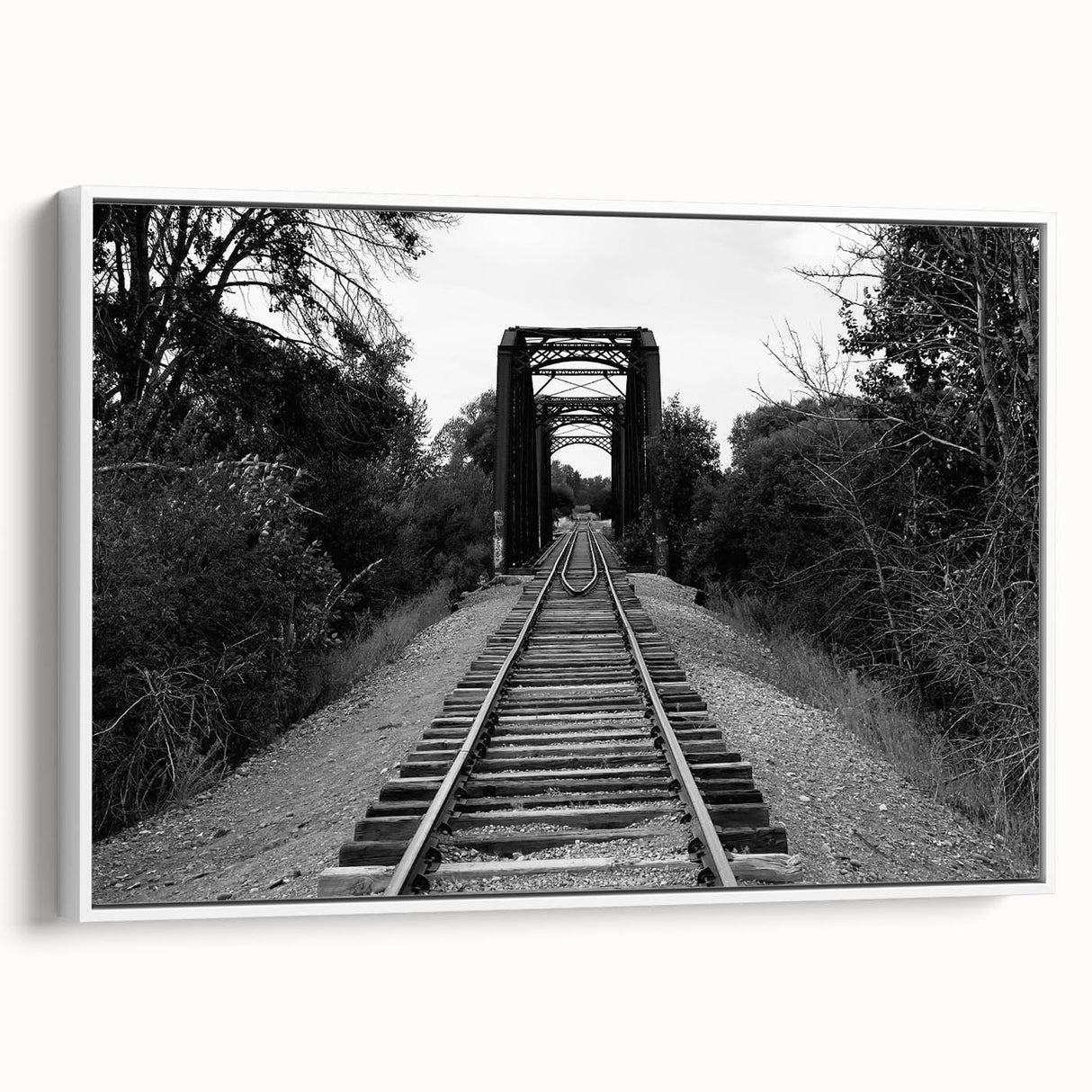 Framed canvas wall art showcasing a vibrant landscape featuring a railroad, displayed from a side view. The artwork's vivid colors and intricate details enhance any room's decor, making it a perfect addition for train enthusiasts and art lovers.