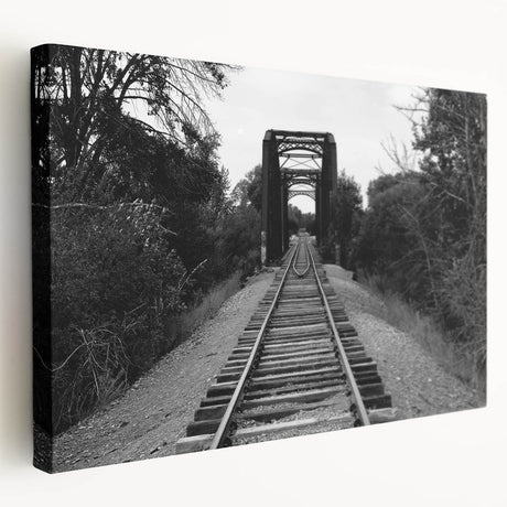 Stretched canvas wall art showcasing a vibrant landscape with a railroad scene, featuring rich colors and intricate details, perfect for modern home decor.