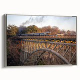 Framed canvas wall art featuring a serene landscape with a railroad, showcasing vibrant colors and intricate details, perfect for modern home decor.