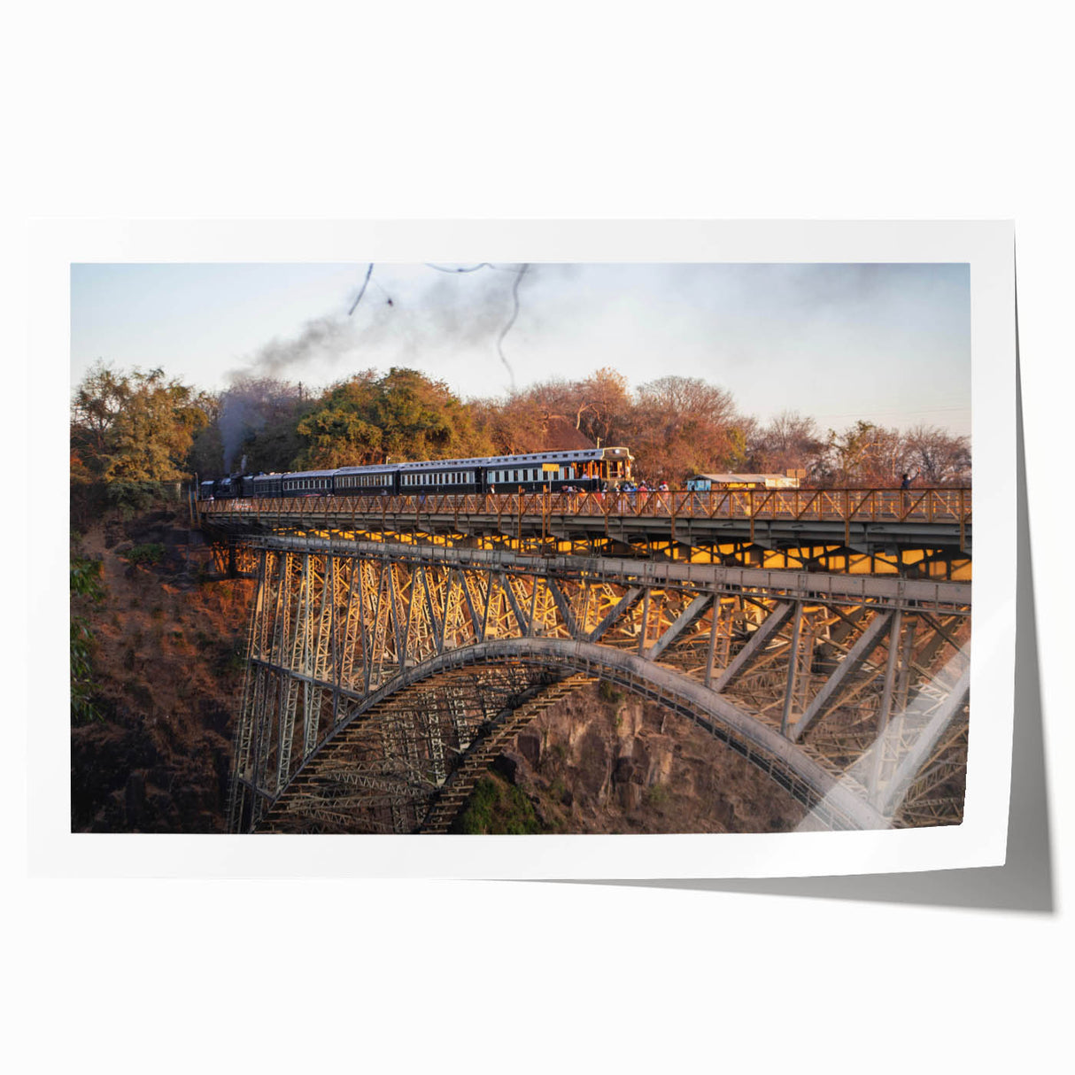 Vibrant rolled print of a stunning railroad landscape featuring lush greenery and a winding track, ideal for home decor or art enthusiasts. Packaged securely for easy display.