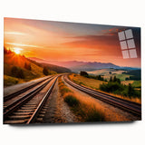 Acrylic glass wall art collection showcasing a vibrant landscape and railroad design, displayed in a side view without pins, ideal for modern home decor.