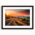 Framed wall art collection displaying three landscape railroad designs with a sleek black mat, perfect for enhancing modern home decor.