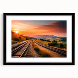 Framed wall art collection displaying three landscape railroad designs with a sleek black mat, perfect for enhancing modern home decor.
