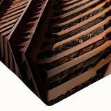 Close-up of a stretched canvas wall art piece showcasing a vibrant landscape with railroads, featuring rich colors and intricate details, perfect for home decor.