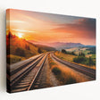 Stretched canvas wall art collection showcasing three vibrant landscapes with railroad themes, featuring rich colors and intricate details, ideal for home decor.