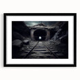Framed wall art collection showcasing a scenic railroad landscape design, featuring a sleek black frame and mat, perfect for home decor enthusiasts.