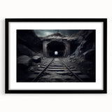 Framed wall art collection showcasing a scenic railroad landscape design, featuring a sleek black frame and mat, perfect for home decor enthusiasts.