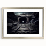 Framed wall art collection showcasing a scenic railroad landscape with vibrant colors, featuring a sleek silver frame and a white mat for an elegant presentation.
