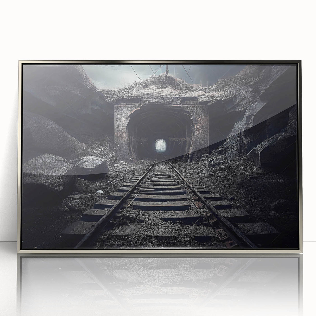 Framed acrylic wall art featuring a scenic landscape with railroads, showcasing vibrant colors and intricate details, ideal for home decor enhancement.