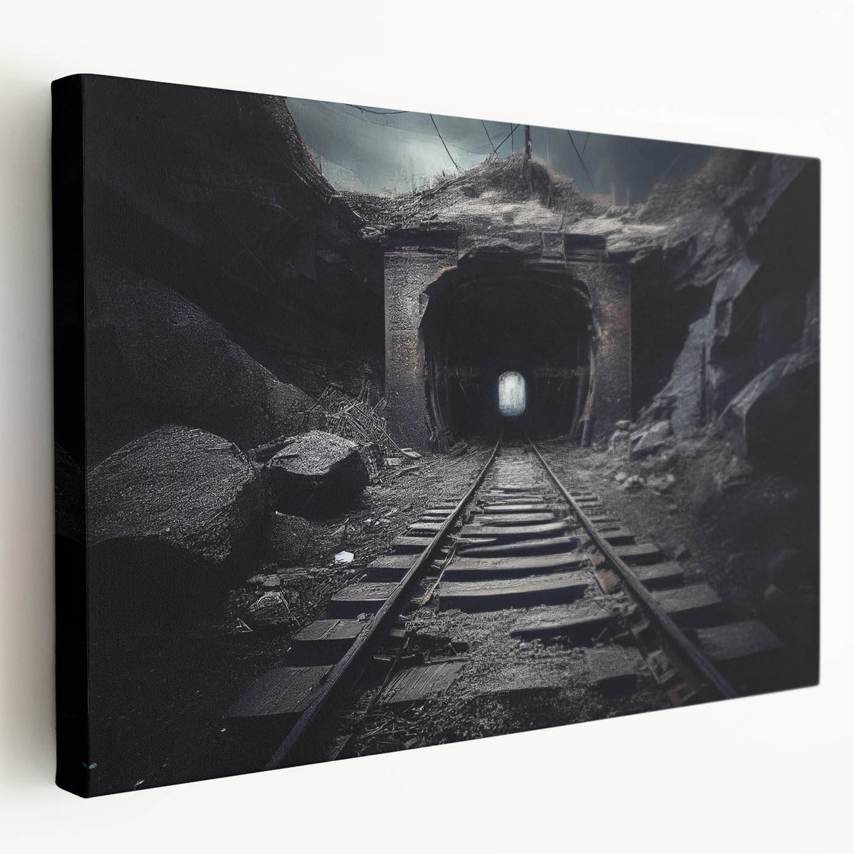Stretched canvas artwork showcasing a vibrant railroad landscape design with vivid colors and intricate details, ideal for enhancing modern home decor.