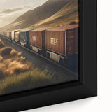 Framed canvas wall art showcasing a vibrant landscape with railroad tracks, highlighting rich colors and intricate details, perfect for home decor.
