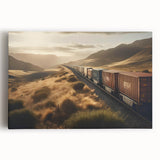 Vibrant stretched canvas artwork depicting a serene landscape with a railroad running through lush greenery, ideal for home decor and nature enthusiasts.